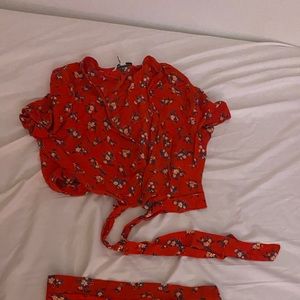 RED FLORAL TWO PIECE SET